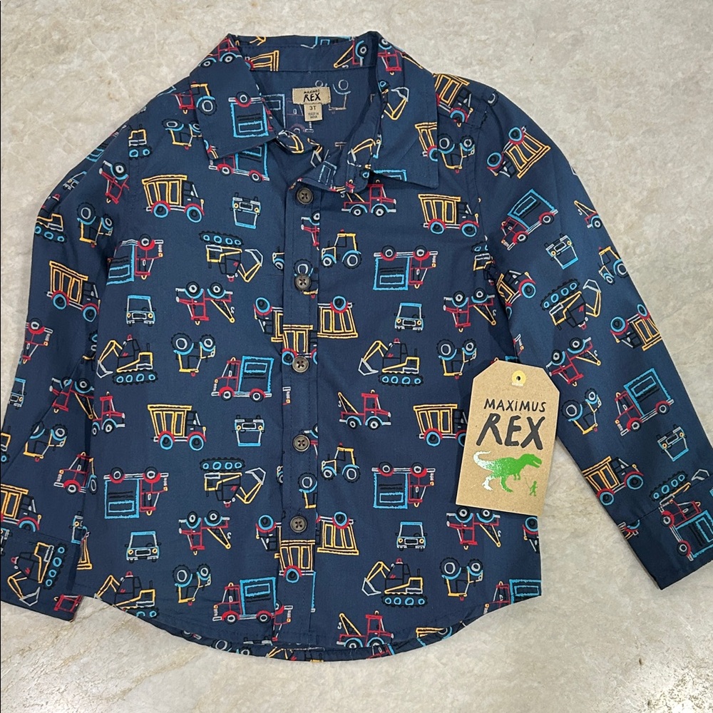 Maximus Rex Kids' Navy Construction Print Shirt NWT